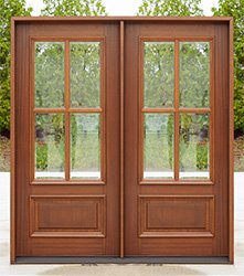 Farmhouse Exterior Double Doors 4 Lite Clear Beveled Glass